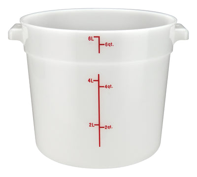 Winco PPRC-6W 6 Quart Food Storage Container Round with Built-in Handles Polypropylene White