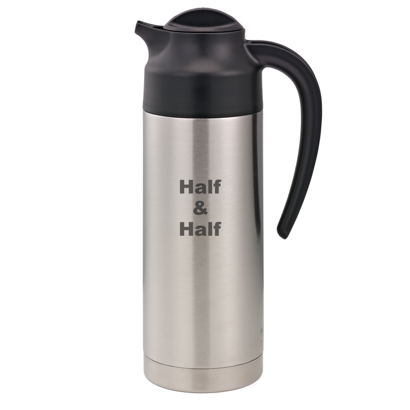 Service Ideas SteelVac 1 Liter Creamer Half-and-Half - Laser Etched Steel Base Brushed Black