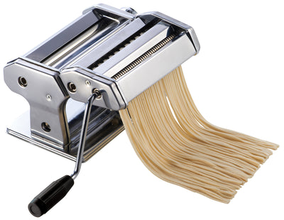 Winco NPM-7 7 Inch Pasta Maker Manual Chrome Plated Stainless Steel with Detachable Cutter