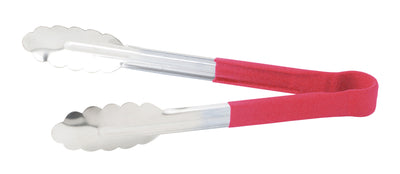 Winco UTPH-9R 9 Inch Utility Tongs Non-slip Heat Resistant Red Stainless Steel