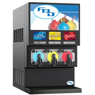 FBD 773 3-Flavor Frozen Carbonated Beverage Dispenser, Water-Cooled, Commercial Frozen Drink & Slushie Machine, 5,580 oz/hr