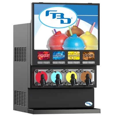 FBD 774 Frozen Carbonated Beverage Dispenser - 4-Flavor Remote-Cooled FCB Slushie Machine