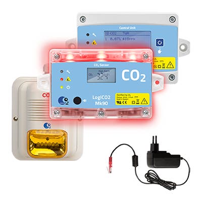 LogiCO2 Mk90 CO2 Safety Monitor & Alarm Set with Splash Guard – 0-6.7% Detection