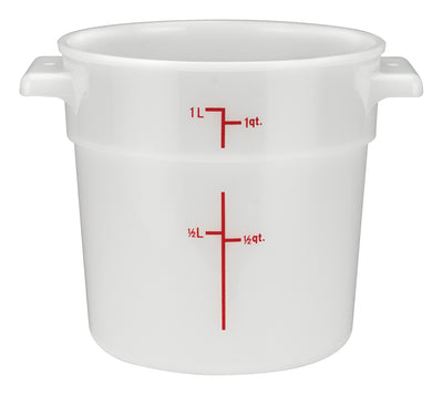 Winco PPRC-1W 1 Quart Round Storage Container with Built-in Handles Polypropylene White