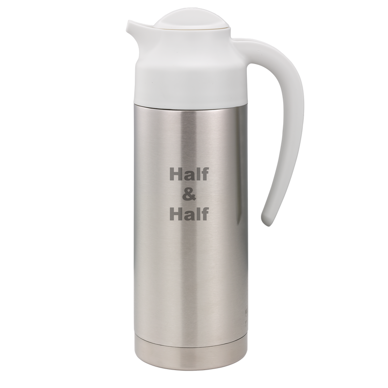 SteelVac® 1-Liter Vacuum Insulated Creamer with Steel Base Laser Etched "Half & Half" in Brushed Stainless and White