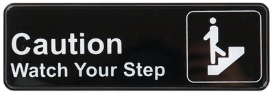 Winco SGN-326 9 Inch Caution/Watch Your Step Sign with Symbol Black and White