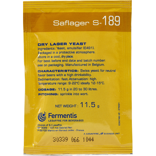 Fermentis Saflager S-189 Lager Yeast - 11.5g Dry Sachet Cold Fermentation Crisp Clean