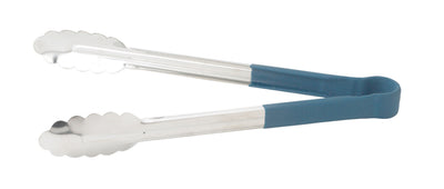 Winco UTPH-12B 12 Inch Utility Tongs Non-Slip Polypropylene Coated Blue Stainless Steel