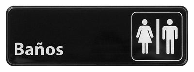 Winco SGN-362 9 Inch Restrooms Information Sign With Symbol Plastic Adhesive Black