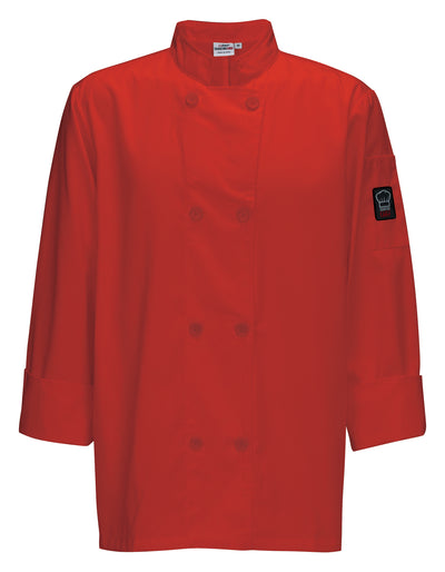 Winco UNF-6RM Chef's Coat Medium Red Tapered Fit Double Breasted with Pocket Poly-Cotton