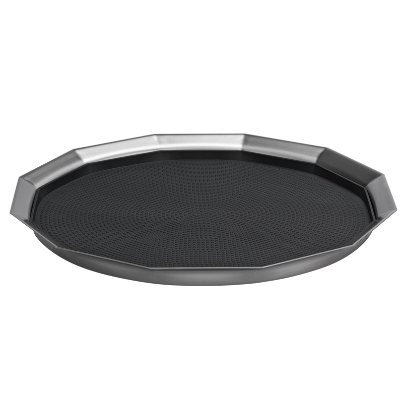 12-Sided 16 in. Large Non-Slip Serving Tray in Brushed Stainless