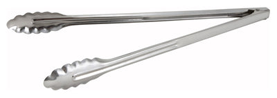 Winco UT-16LT 16-Inch Utility Tongs Coiled Spring Scalloped Edge Stainless Steel