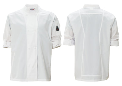 Winco UNF-12WM Medium Chef Jacket Roll-Tab Ventilated White Poly-Cotton
