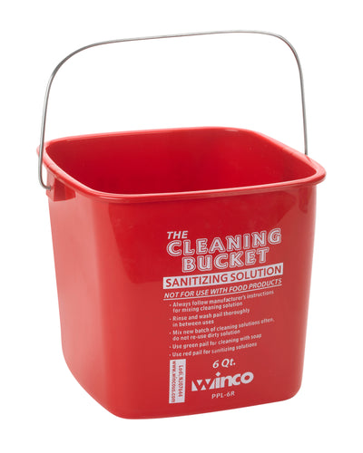 Winco PPL-6R 6 Qt Cleaning Bucket for Sanitizing Solution Red Polypropylene