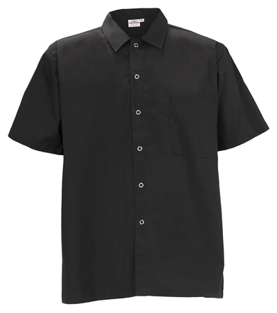Winco UNF-1KM Cook's Shirt Short Sleeve Snap Buttons Poly-Cotton Black