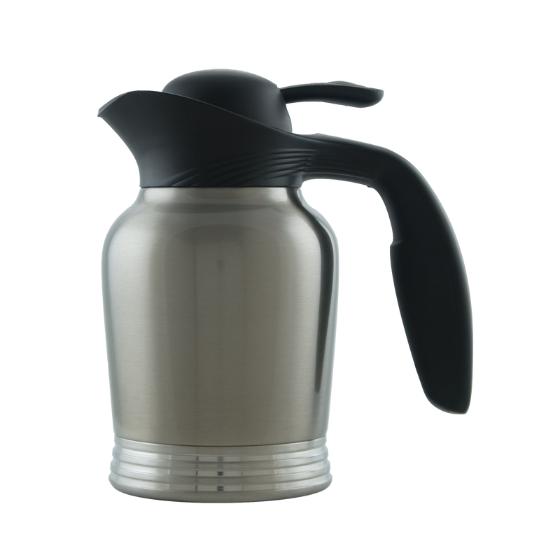 ErgoServ® 0.6-Liter Stainless Vacuum Insulated Carafe with Push Button Lid in Brushed Stainless and Black