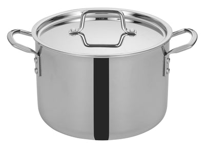 Winco TGSP-8 8 Quart Induction Ready Stock Pot with Cover Riveted Handles