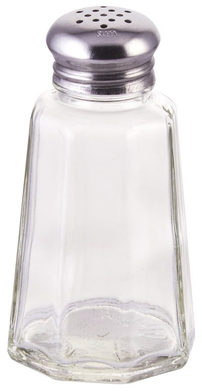 Winco G-106 2 Oz Glass Shaker Paneled with Stainless Steel Top Glass