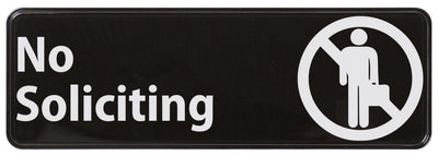 Winco SGN-336 9 Inch Information Sign No Soliciting Black with White Imprint