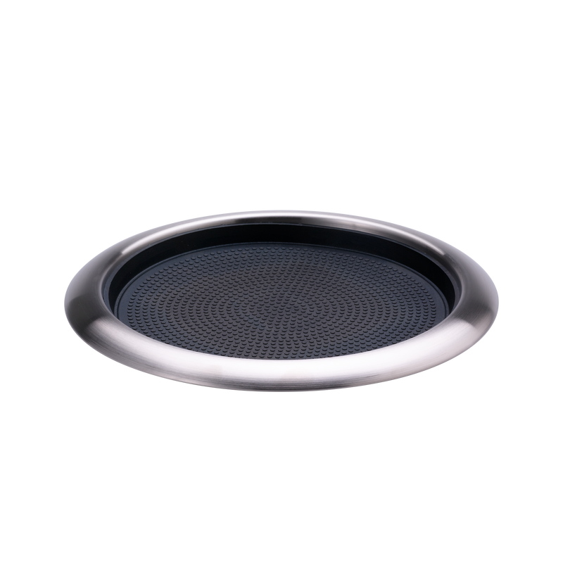 Non-Slip Removable Insert 11 in. Small Round Serving Tray in Brushed Stainless and Black