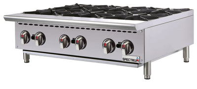 Winco NGHP-6 36 Inch Hotplate Gas Countertop with 6 Burners 150000 BTU
