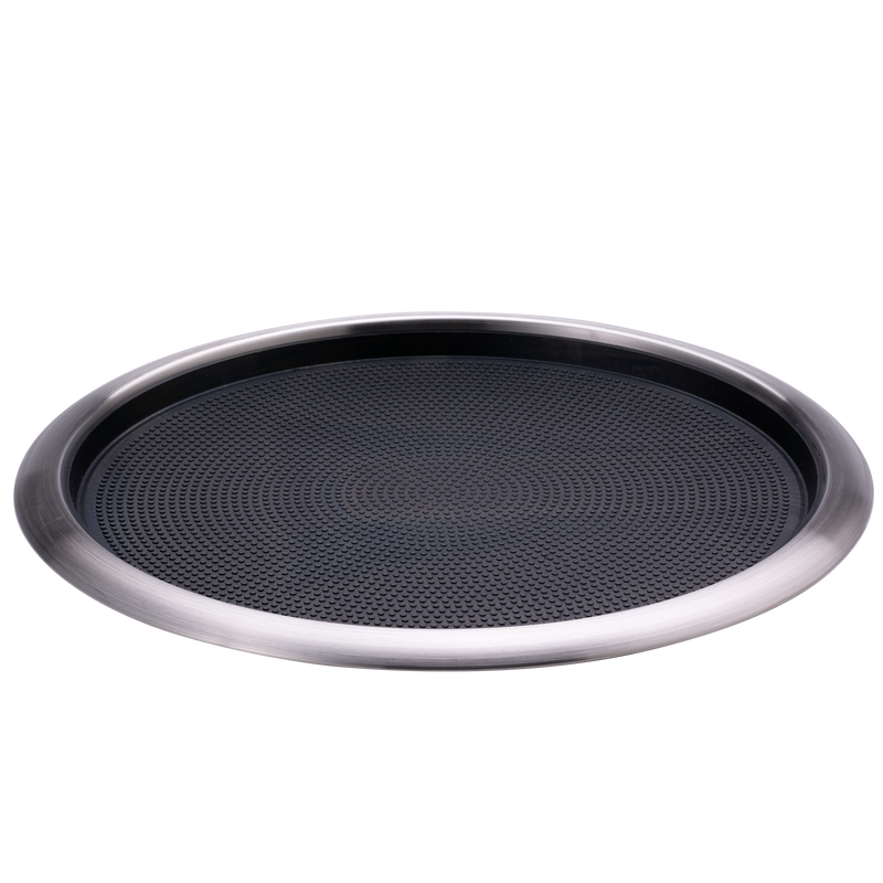 Non-Slip Removable Insert 16 in. Large Round Serving Tray in Brushed Stainless and Black