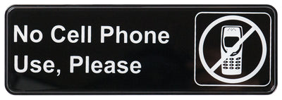 Winco SGN-334 9 Inch Sign Compliance No Cell Phone Use Please Black White