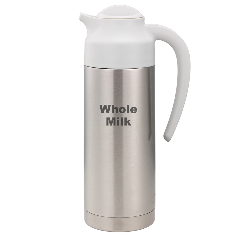 SteelVac® 1-Liter Vacuum Insulated Creamer with Steel Base Laser Etched "Whole Milk" in Brushed Stainless and White