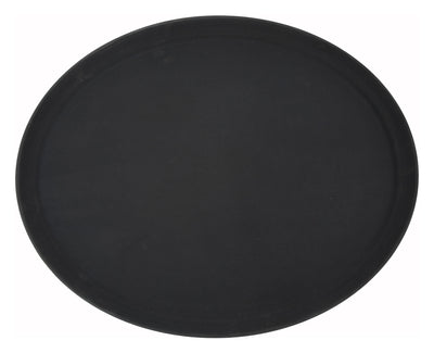 Winco TRH-2722K 27 Inch Oval Easy-Hold Tray Rubber Lined Plastic Black