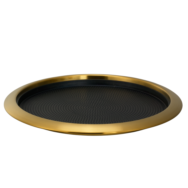 Non-Slip Removable Insert 14 in. Medium Round Serving Tray in Vintage Gold