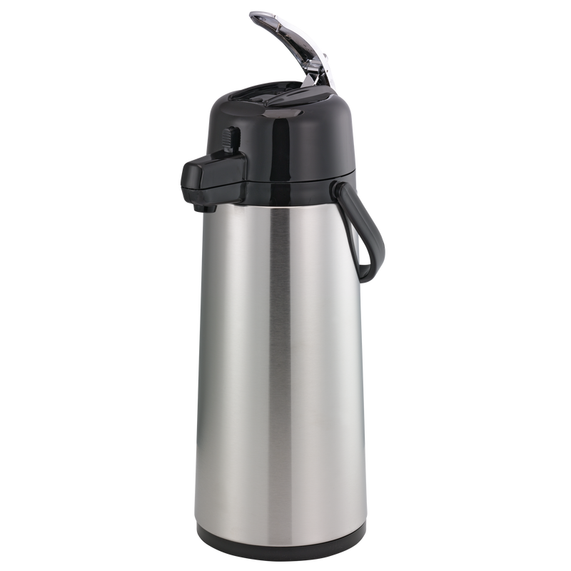 Eco-Air® 2.2-Liter Glass Vacuum Insulated Lever Lid Airpot in Brushed Stainless and Black