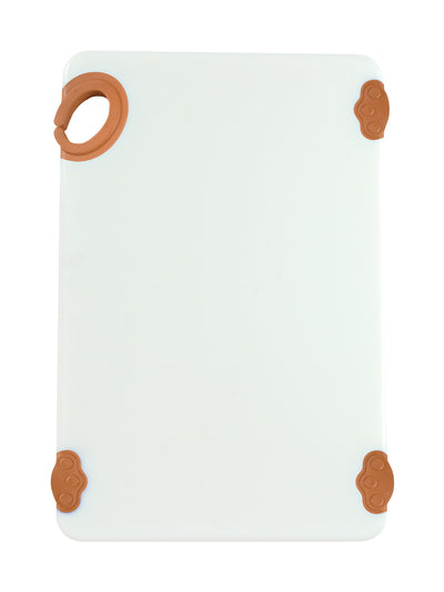 Winco CBN-1218BN 12 Inch Co-polymer Rectangular Cutting Board with Rubber Grip Hook Brown