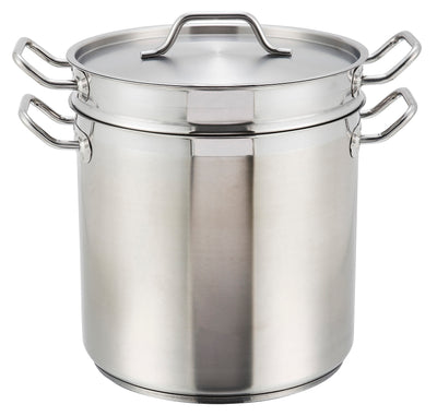 Winco SSDB-16 16 Quart Double Boiler with Cover Induction Ready Aluminum Core Stainless Steel