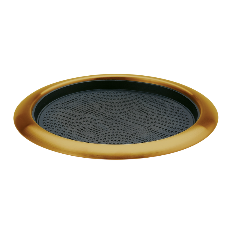 Non-Slip Removable Insert 11 in. Small Round Serving Tray in Vintage Gold