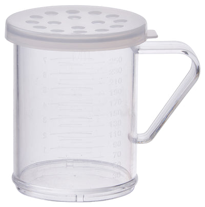 Winco PDG-10CXL 10 Oz Dredge Shaker - Extra Large with Handle Polycarbonate Clear Snap-On Lid