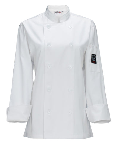 Winco UNF-7WS Small Women's Chef Jacket Double Breasted White Poly-Cotton