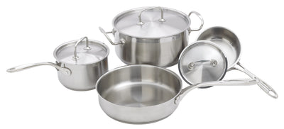 Winco SPC-7H 7 Piece Premium Induction Cookware Set - Stainless Steel Riveted Handles Commercial
