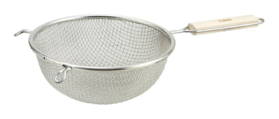 Winco MSTF-6D 6-1/4 Inch Diameter Double Tinned Mesh Strainer Wood Handle