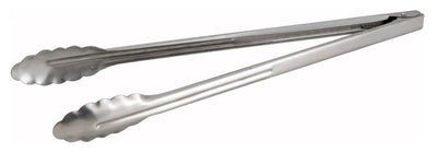 Winco UT-16HT 16 Inch Utility Tongs - Heavyweight Stainless Steel with Scalloped Edge