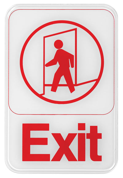Winco SGN-681W 6 Inch Information Sign with "Exit" Symbol Red on White