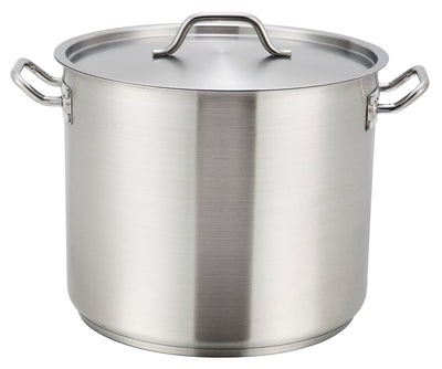 Winco SST-12 12 Quart Induction Stock Pot with Cover - Stainless Steel Commercial