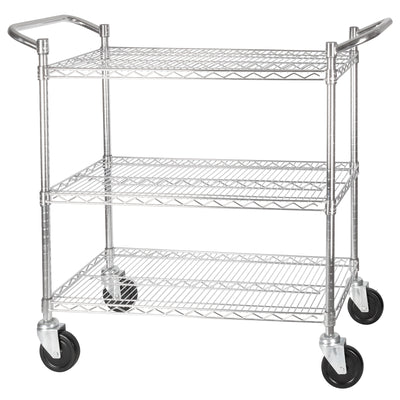 Winco VCCD-2448B 24 Inch Utility Cart 3-tier Chrome Plated with Adjustable Shelves