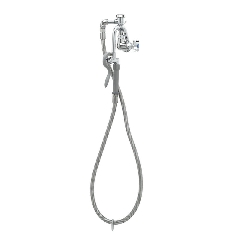 T&S Brass B-0605 Pot Filler Faucet - Wall Mount with 68 Inch Flex Hose Vacuum Breaker Hook