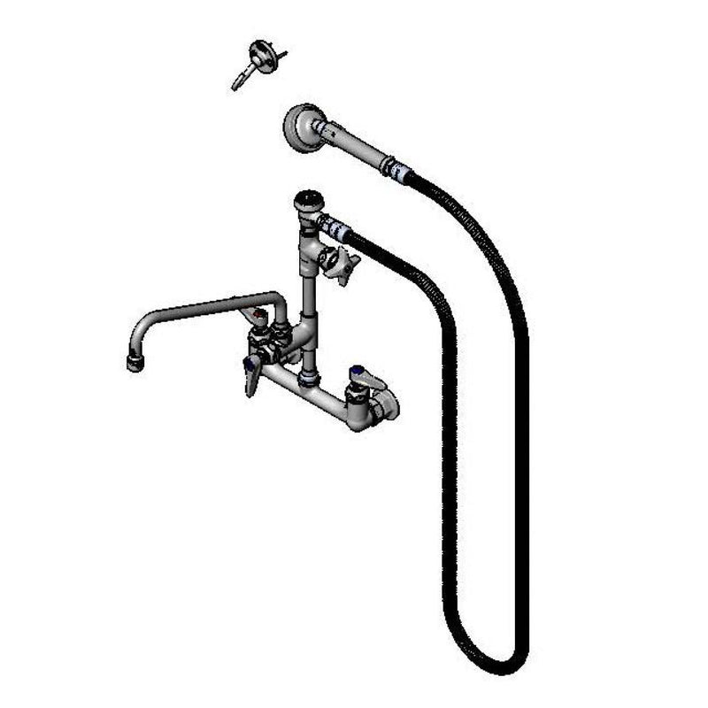 T&S Brass B-2308 Wall Mount Faucet - 12" ADF, VB & Angled Sprayer