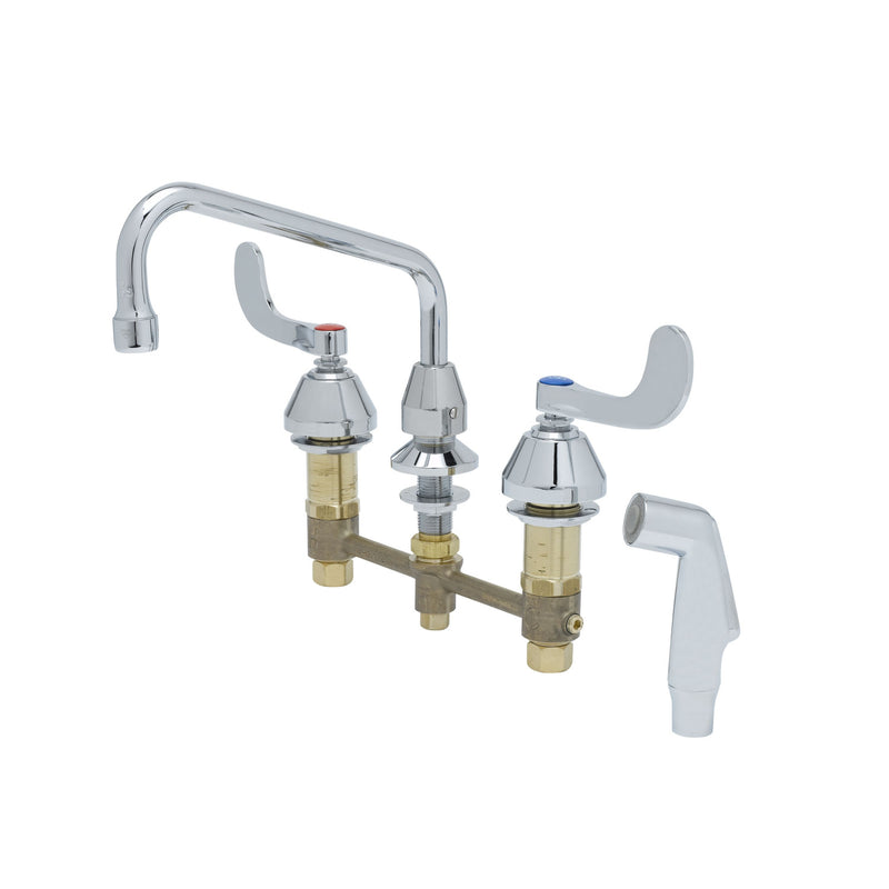 T&S Brass B-2347-10 Widespread Faucet - 8" Swing Nozzle & Sidespray