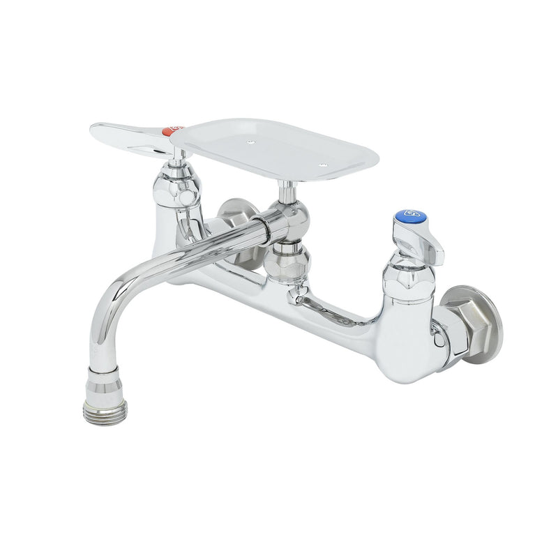 T&S Brass B-2484 Double Pantry Faucet - 8" Wall Mount w/ Soap Dish Spout