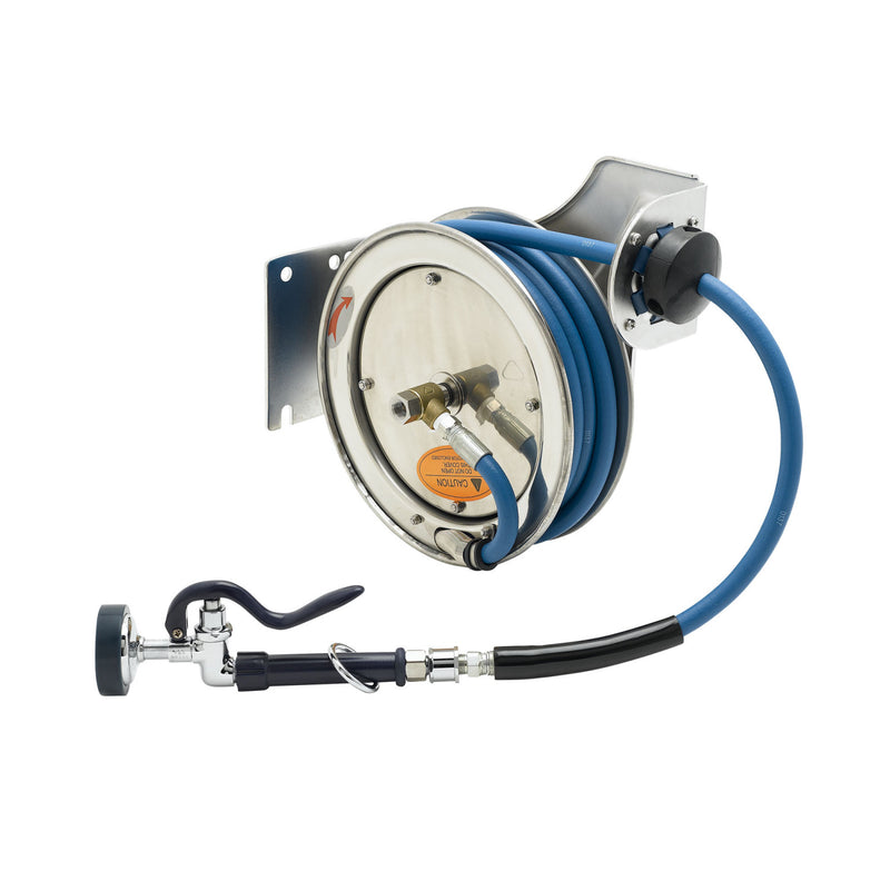 T&S Brass B-7112-01 Open SS Hose Reel - 3/8" x 15' w/ Standard Spray Valve