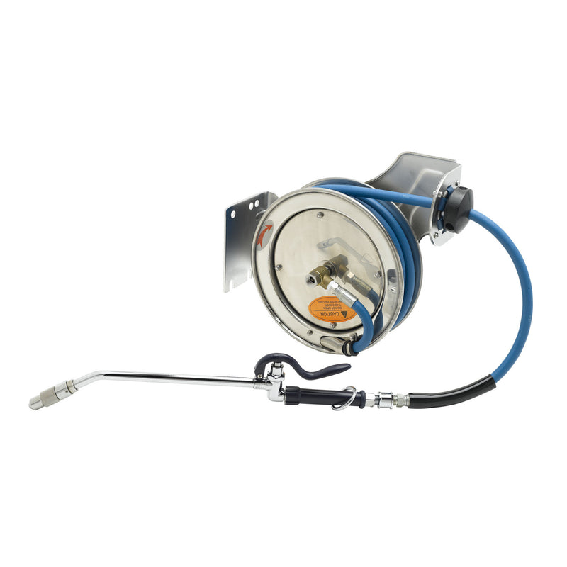 T&S Brass B-7112-10 Open SS Hose Reel - 3/8" x 15' w/ Extended Spray Wand