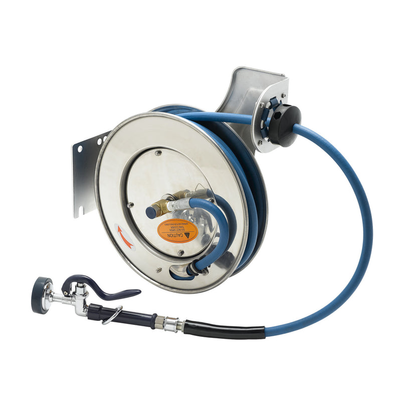 T&S Brass B-7132-01 Open SS Hose Reel - 3/8" x 35' w/ Standard Spray Valve