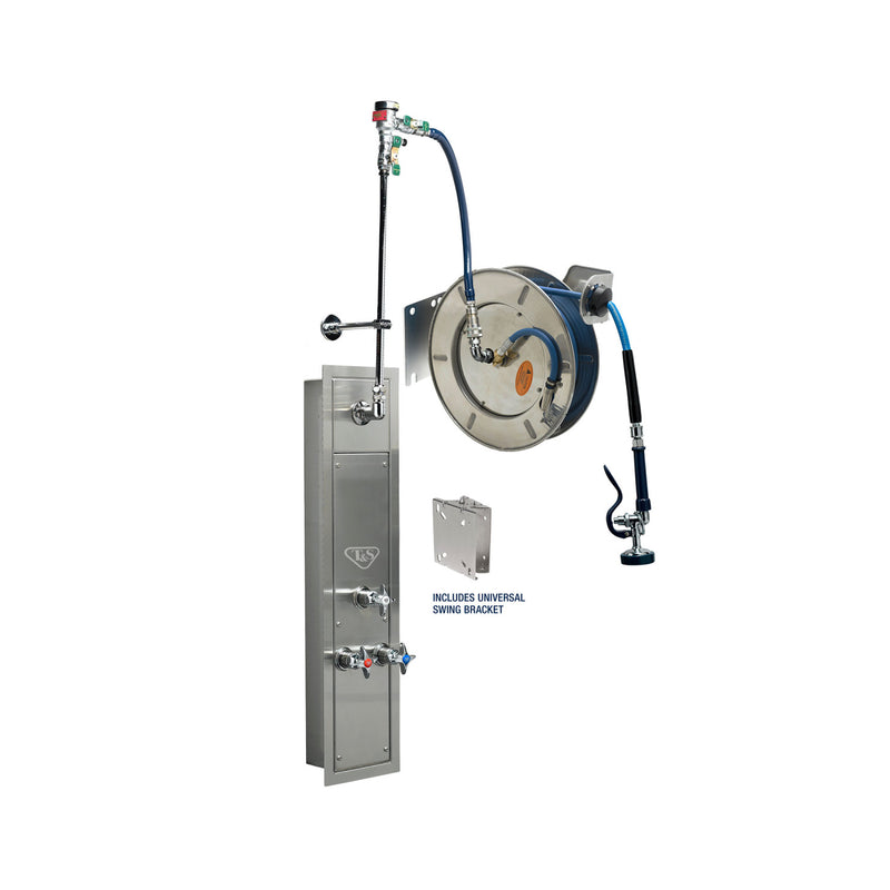 T&S Brass B-7132-U01WS7TC SS Hose Reel Recessed Cabinet - 35' Reel & Ceramas (Top Inlets)